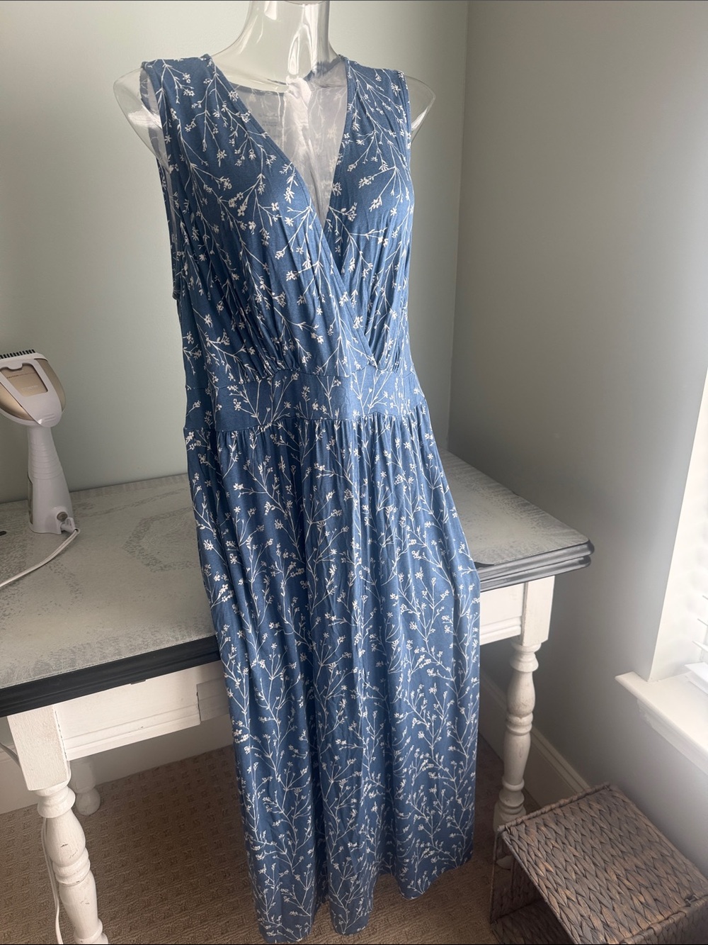 41 Hawthorn Blue Floral Suplice Wrap bodice Maxi Dress